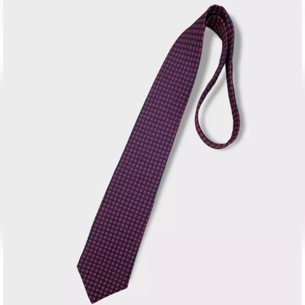 VITALIANO PANCALDI VINTAGE Blue/Burgundy Polka Dot Silk LUXURY Tie ITALY